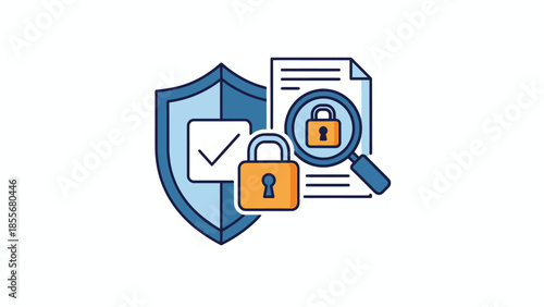 Data protection and security illustration with shield and documents