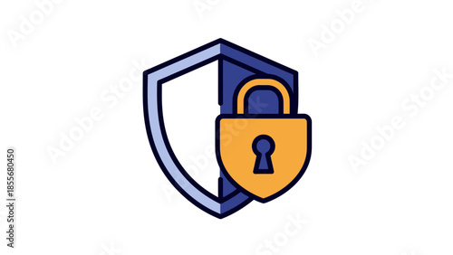Security shield icon with padlock isolated on white background