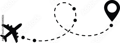 Aircraft tracking line path. Dotted airplane route vector for travel infographic
