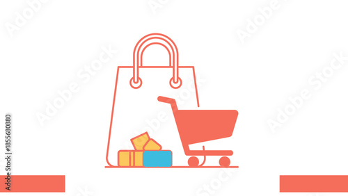 Shopping cart and gift bag illustration on a white background retail concept