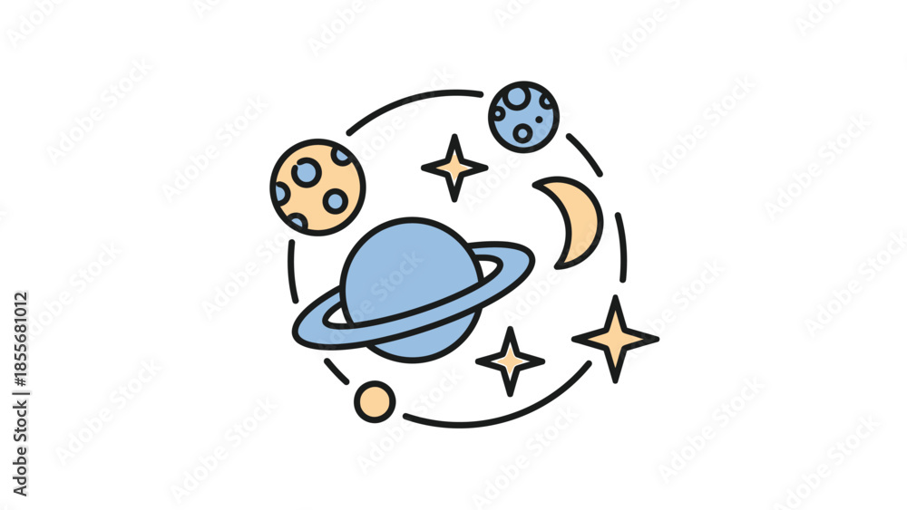 Obraz premium Cosmic illustration of planets stars and celestial bodies on white background