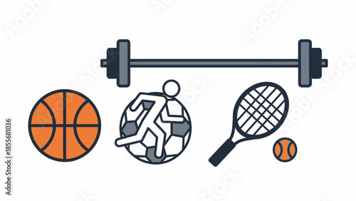 Sports and fitness icon set basketball soccer tennis weightlifting and more
