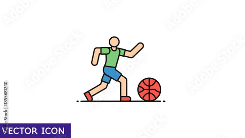 Basketball player dribbling ball in vector illustration against white background