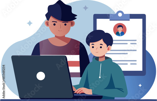 Smart child identifying fake online profiles and internet scams for digital literacy and safety awareness illustration