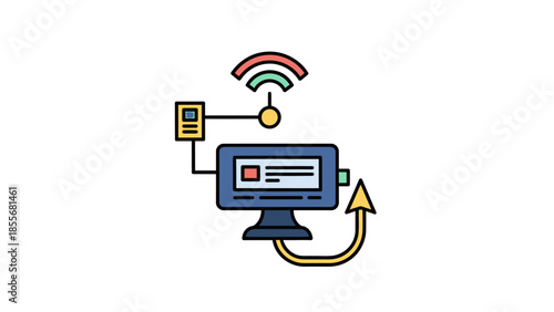Computer monitor with wireless connection icon for modern technology concepts