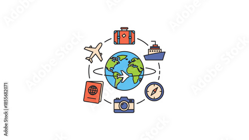 Globe with transportation elements travel and global connectivity concept