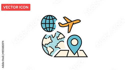 Travel and global destinations icon set for tourism and commercial use