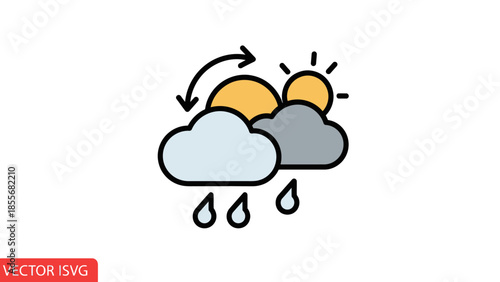 Weather icon representing climate conditions with clouds sun and rain