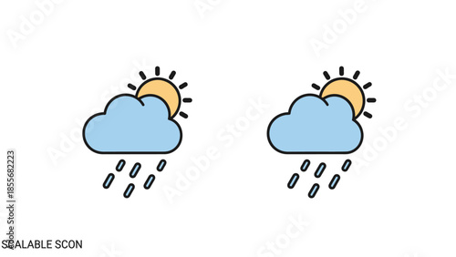 Weather icon illustration cloud with sun and rain symbol for design