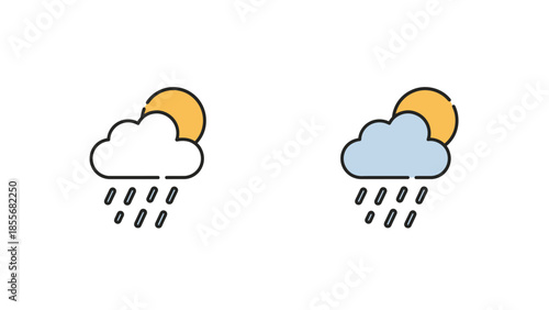 Weather icons depicting rain cloud and sun in simple flat design style