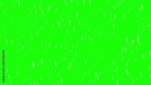 monsoon rain weather concept, rain falling isolated on green screen (chroma key) background, overlay for rainstorm, rainy season and pleasant atmoshphere