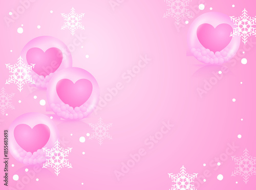 A heart shape representing the convergence of coldness and warmth. Pure white snowflakes and a pink heart are encased in a bubble of memories, reflecting love and warmth in every season.