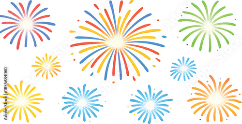 Print   Colorful Watercolor Fireworks Set Isolated on transparent   Background