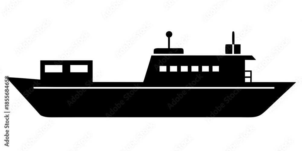 Fototapeta premium Cargo Ship black silhouette vector,Cargo Ship symbol