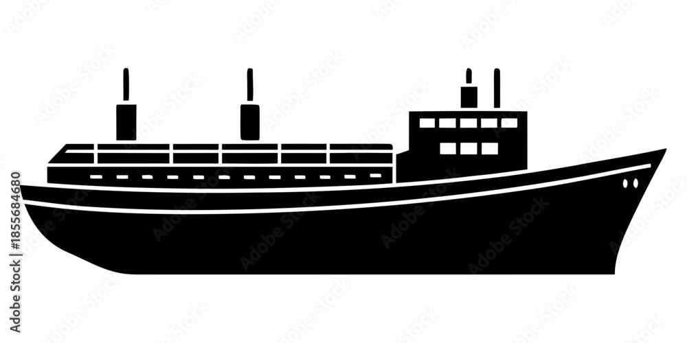 Obraz premium Cargo Ship black silhouette vector,Cargo Ship symbol