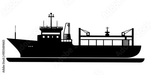Cargo Ship black silhouette vector,Cargo Ship symbol