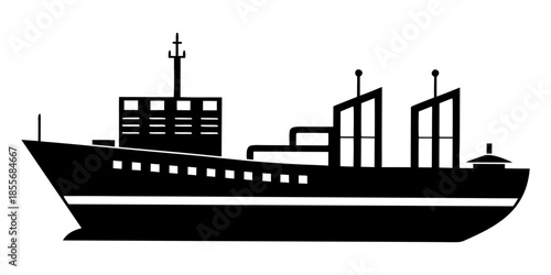 Cargo Ship black silhouette vector,Cargo Ship symbol