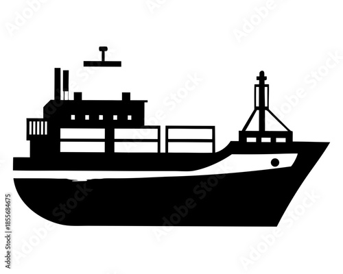 Cargo Ship black silhouette vector,Cargo Ship symbol