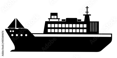 Cargo Ship black silhouette vector,Cargo Ship symbol