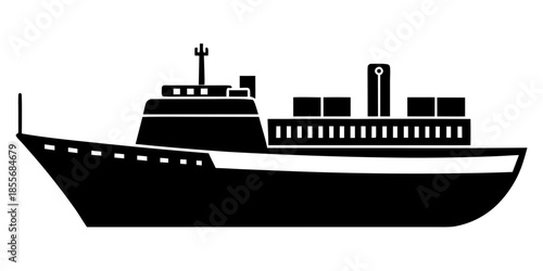 Cargo Ship black silhouette vector,Cargo Ship symbol