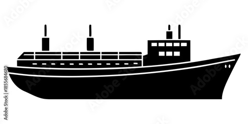 Cargo Ship black silhouette vector,Cargo Ship symbol