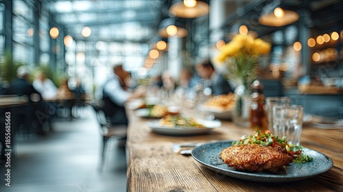 Corporate Lifestyle: Out of Focus Group of Employees in Modern Lunchroom