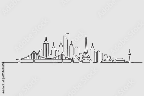 Famous Landmarks Skyline Illustration, Urban Landscape, Graphic Design, Modern Art, Minimalist Viewpoint