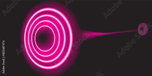 Neon rectangle light frame. Led button with glow. Laser template for text. Gradient banner with rounded corners. Fluorescent elements for the design of advertising, clubs and games.