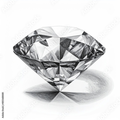 Highly detailed, sparkling diamond rendered in grayscale with intricate facets