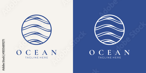 Minimalist ocean wave logo deisgn with circular line art
