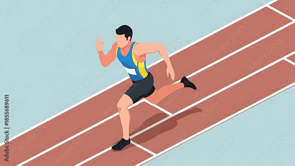 Obraz premium Athlete sprinting on track in isometric view illustration