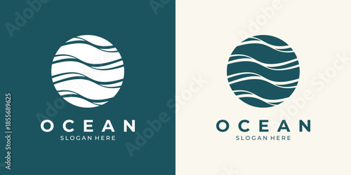 Ocean wave circular abstract vector logo design