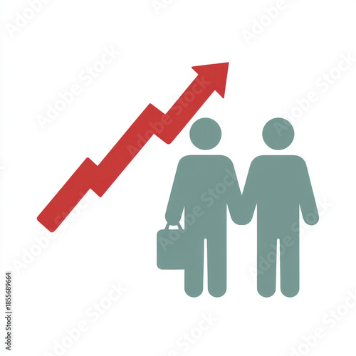 Two figures and an upward arrow symbolizing business growth.