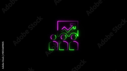 Neon Business Meeting Icon with Mixed Colors presentation