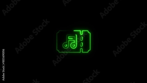 Neon Music Ticket Icon in Green concert event