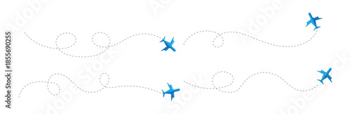 Flight path line airplane tracking routes. Line path of an airplane flight routes  dotted travel line and location pin. Airplane flight path with dotted travel line and location pin.