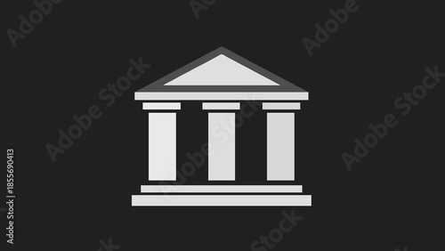 Classical architectural building with three columns on a dark background