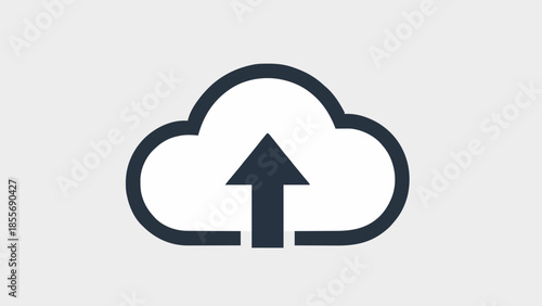 Digital cloud upload icon showing data transfer and file synchronization to online storage, representing secure information management and accessibility