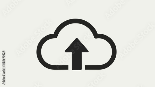 Simple and clear vector icon illustrating the concept of uploading files to a cloud server, signifying data transfer, digital connectivity, and modern internet services