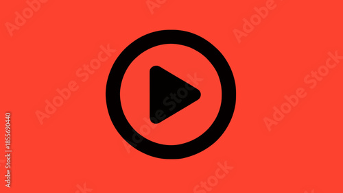Modern black play button icon on a vibrant red background, symbolizing multimedia playback, start, and engagement for digital content and streaming services with a clean, minimal design