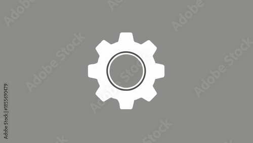 Clean and modern vector illustration of a white gear icon representing settings, mechanics, or technological processes, symbolizing functionality and configuration on a neutral background