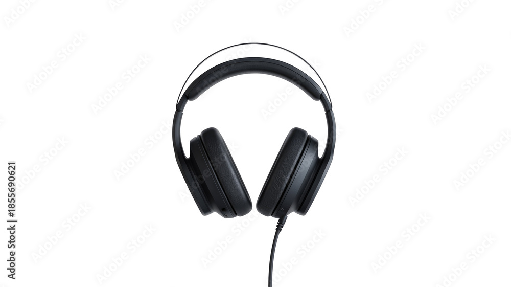 Fototapeta premium Black wired headphones on transparent background