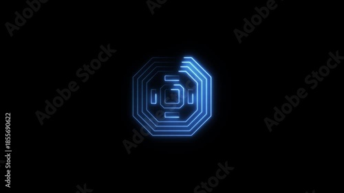 Blue Neon Octagon Symbol on Black Background abstract