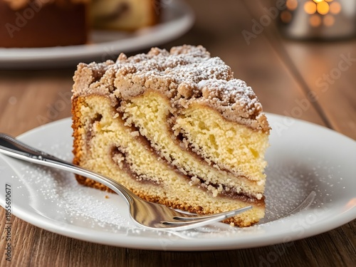 Cinnamon Sour Cream Coffee Cake Served on a Plate Showcasing a Soft Texture and Warm Homemade Flavor