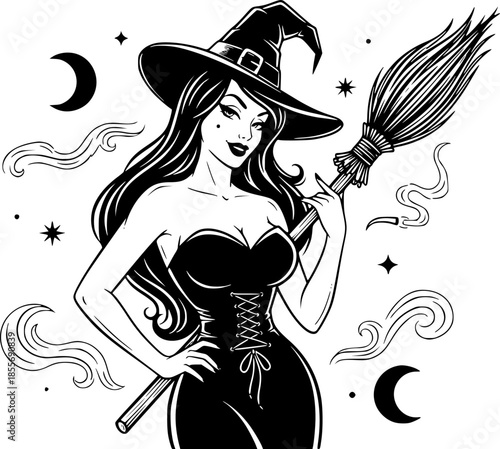 Retro Pin Up Girl Halloween Costume Vector Illustration