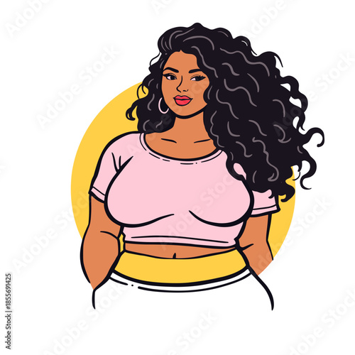 Curvy plus size woman in pink crop top self love