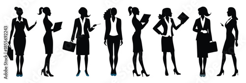 Collection of Standing Black Business Women silhouette in different poses
