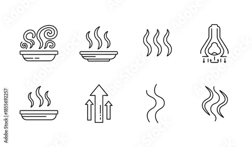 Smell and vapor outline icon vector collection with aroma steam symbols isolated on white background