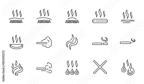 Aroma vapor line icon vector set with smell steam and odor symbols isolated on white background