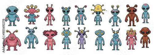diverse collection of cartoon aliens with unique features 